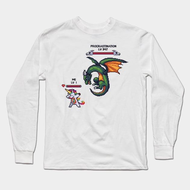 Pixel Showdown: Battle Me vs. Procrastination Long Sleeve T-Shirt by Holymayo Tee